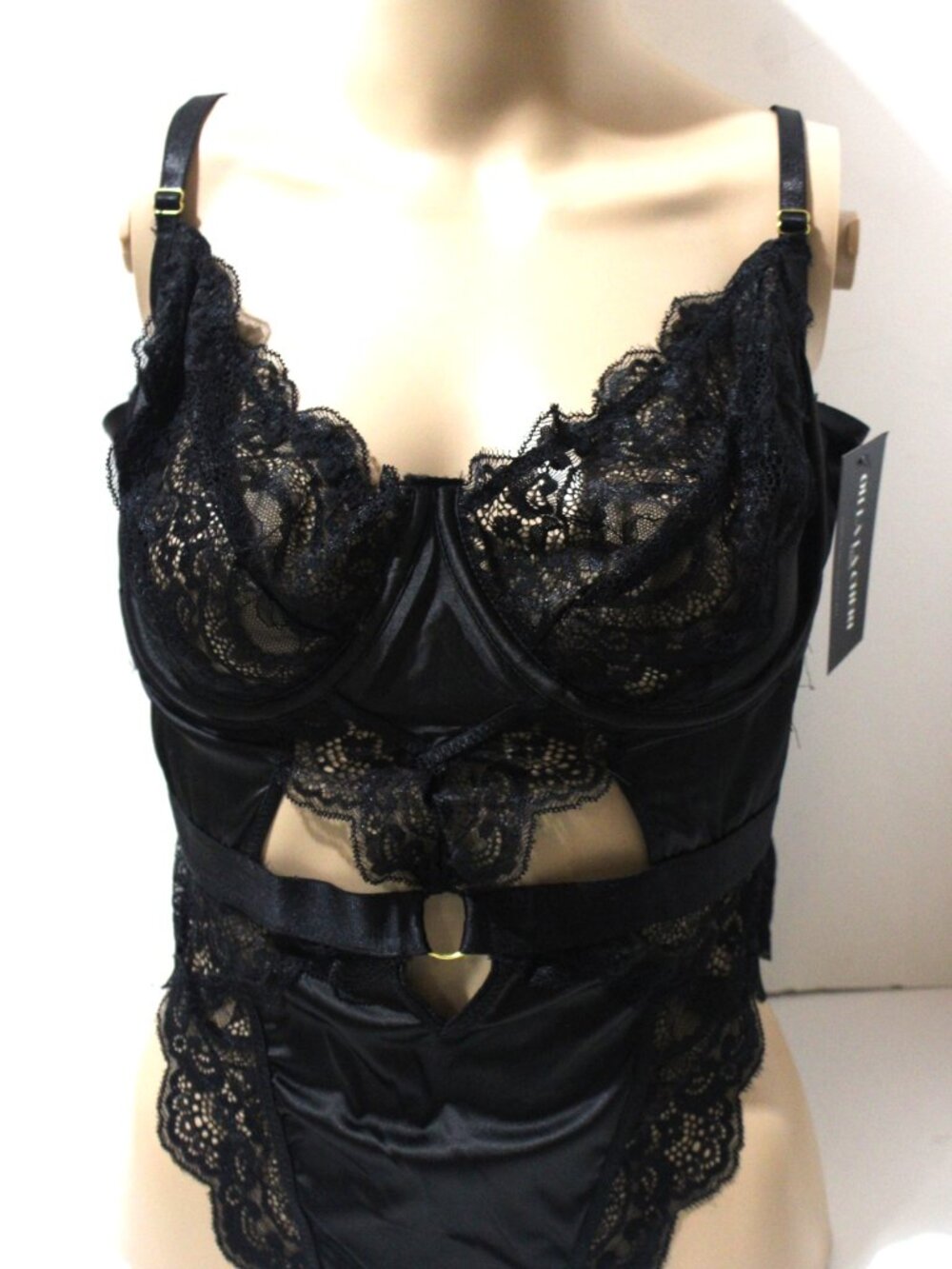 Oh La La Cherie, Minna Black Satin and Lace Teddy. Size 1X